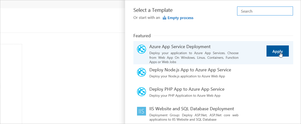 Použití šablony nasazení služby Aplikace Azure v Azure DevOps Services