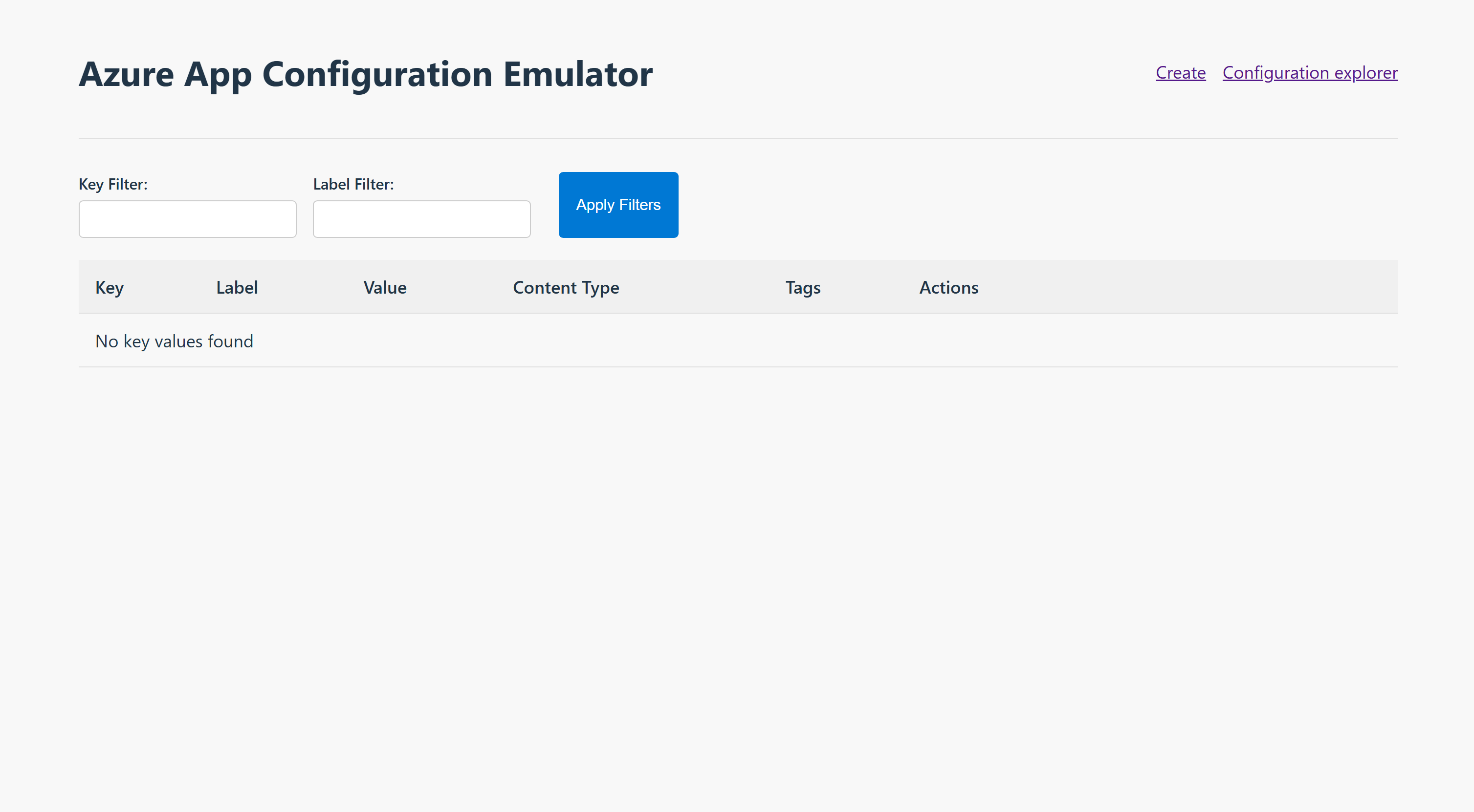 Snímek obrazovky s uživatelským rozhraním emulátoru bez hodnoty klíče