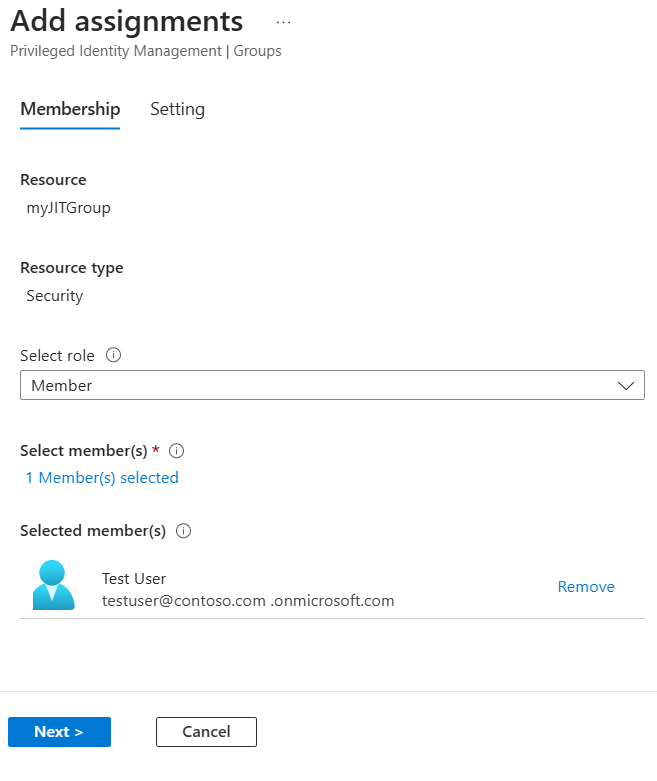 Snímek obrazovky znázorňující, jak přidat přiřazení na webu Azure Portal