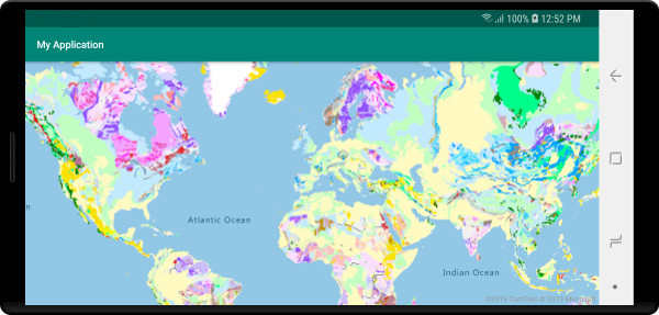 Mapa Androidu zobrazující vrstvu dlaždic WMS