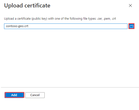 Nahrajte soubor certifikátu.