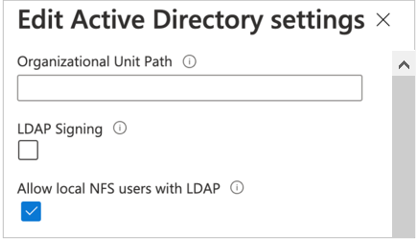 Snímek obrazovky znázorňující možnost Povolit místním uživatelům NFS s možností LDAP