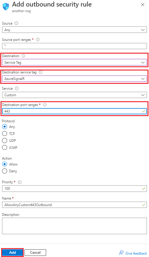 Create an outbound security rule