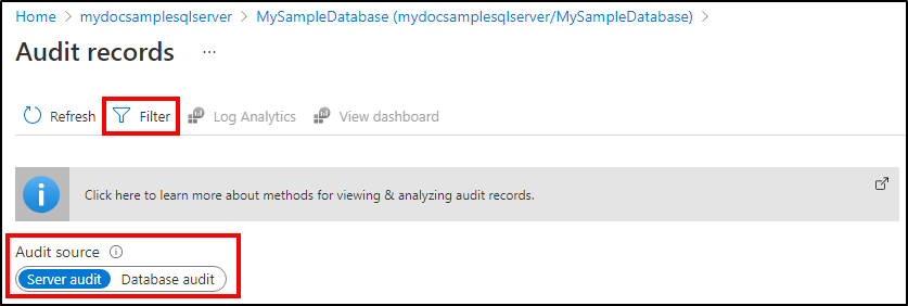 Snímek obrazovky znázorňující možnosti zobrazení záznamů auditu