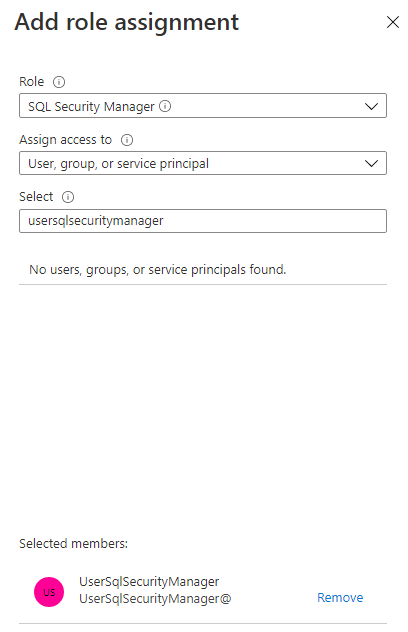 Podokno Přidání přiřazení role na webu Azure Portal
