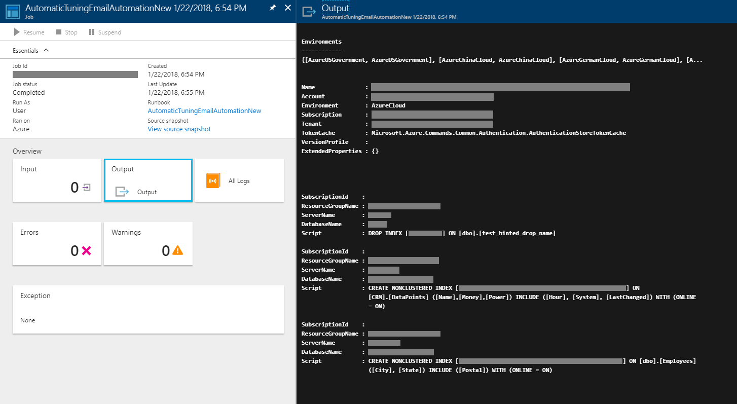 Spuštění doporučení k automatickému ladění pomocí služby Azure Automation