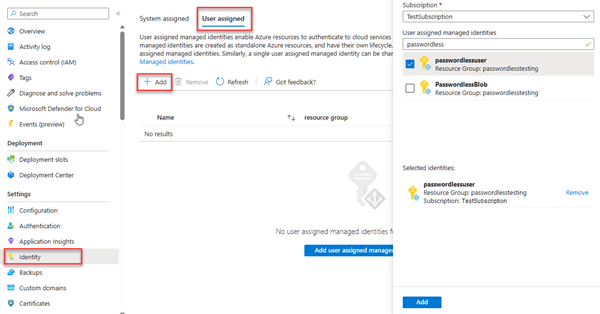 A screenshot showing how to assign a managed identity.