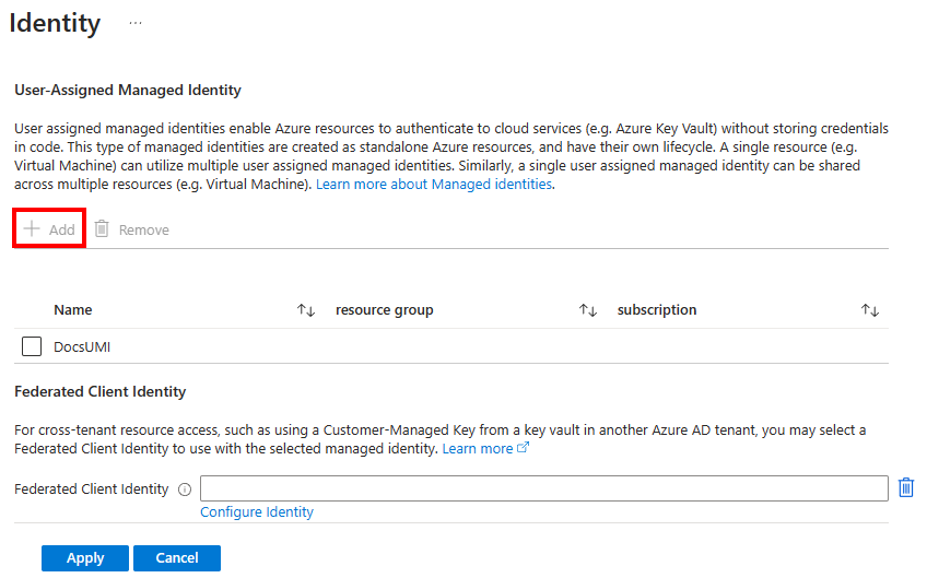 Snímek obrazovky s nabídkou Identita na webu Azure Portal