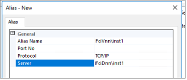 Use the full instance name when configuring a network alias for a named instance.