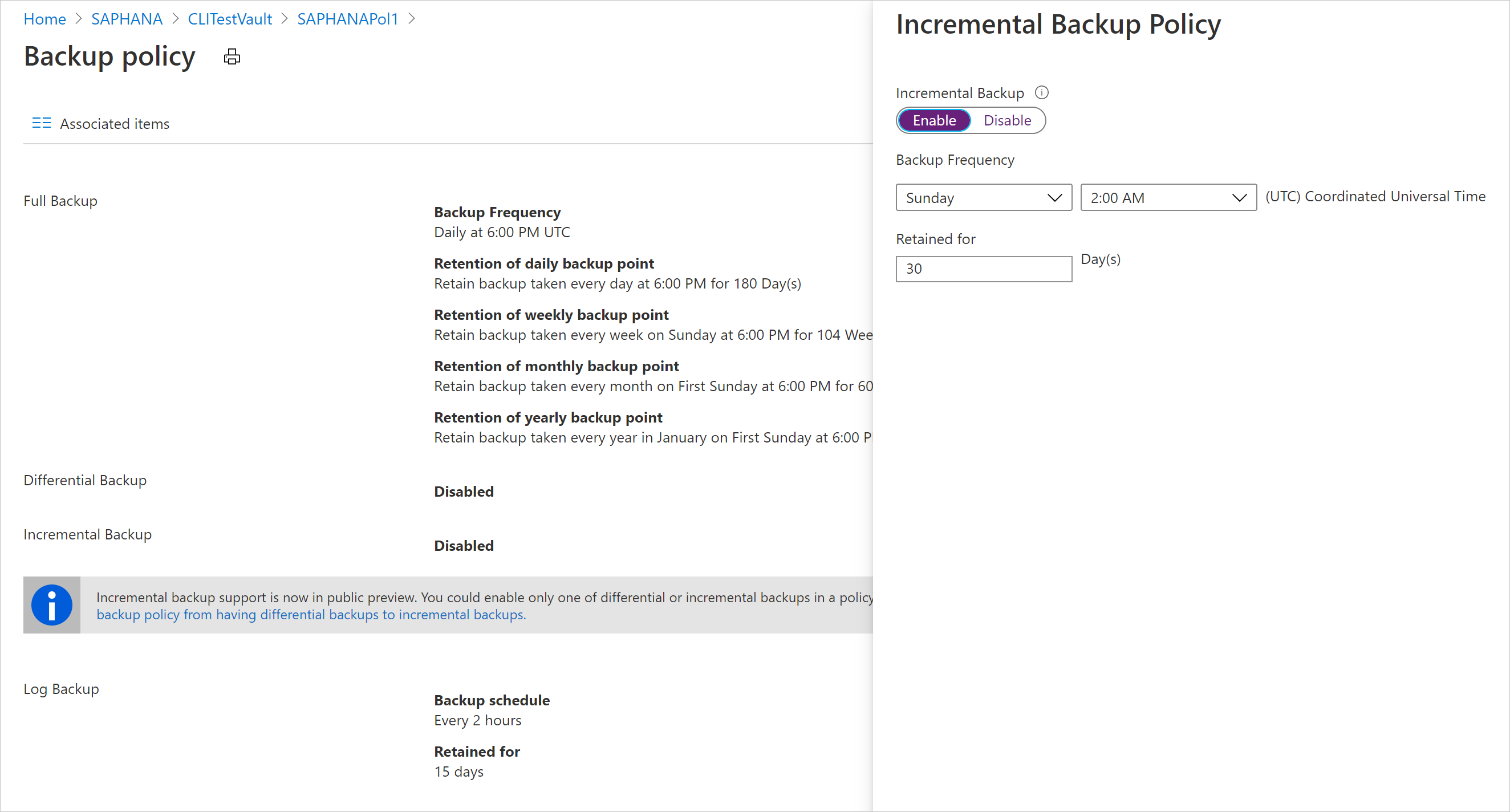 Incremental backup policy