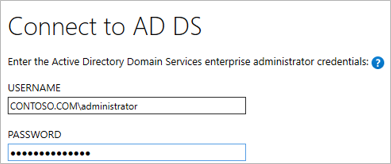 Snímek obrazovky znázorňující stránku Připojit k D D S v Průvodci službou Azure A D Connect