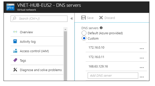 Snímek obrazovky znázorňující konfiguraci vlastního DNS
