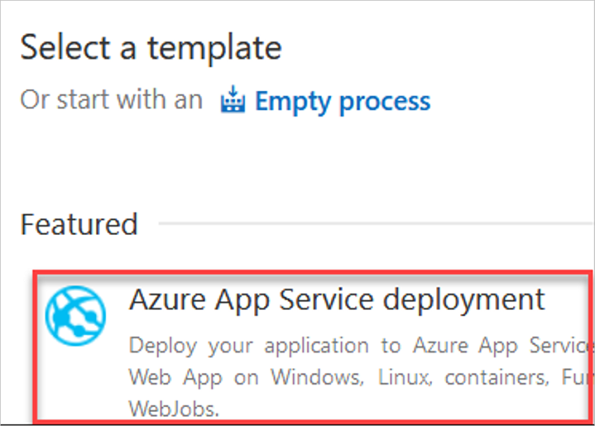 Snímek obrazovky se šablonou nasazení Azure App Service