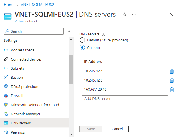 Snímek obrazovky se síťovými servery DNS