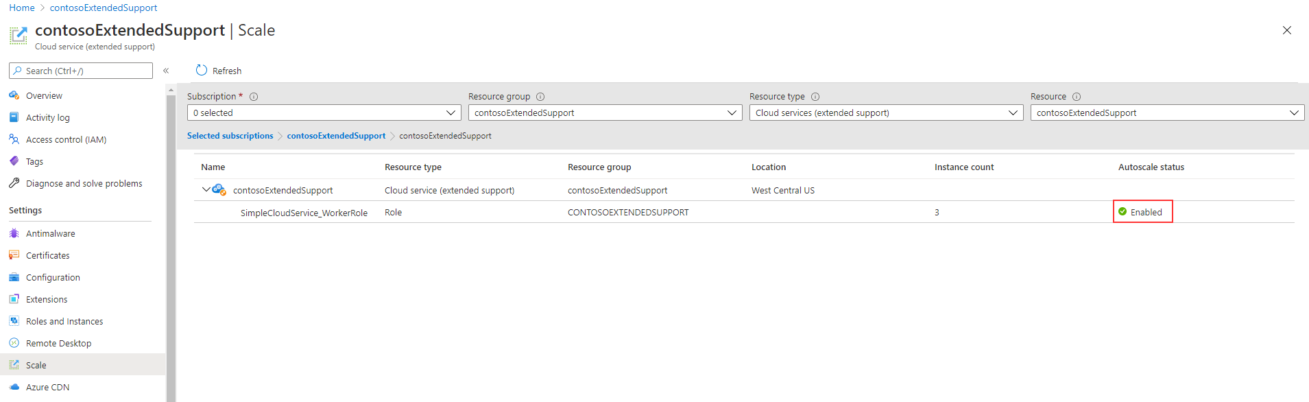 Image shows adjusting an existing scaling rule in the Azure portal