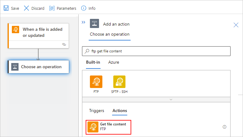 Screenshot shows Azure portal, Standard workflow designer, search box with