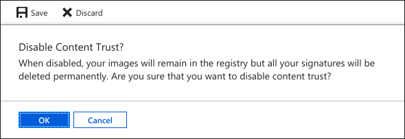 Zakázání důvěryhodnosti obsahu pro registr na webu Azure Portal