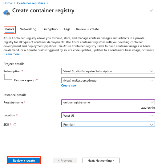 Konfigurace registru kontejneru v Azure Portal