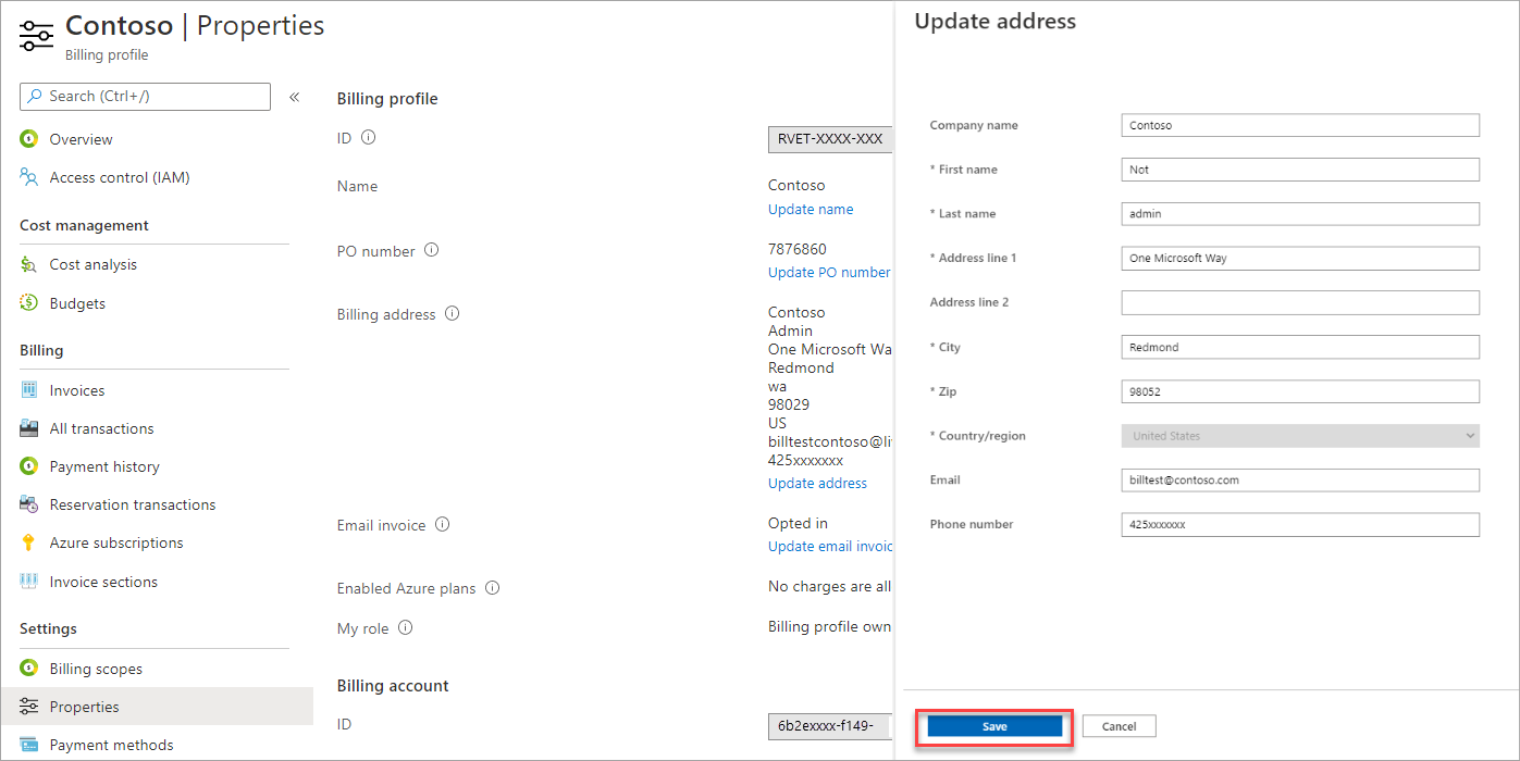 Snímek obrazovky znázorňující aktualizaci adresy