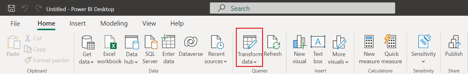 Snímek obrazovky s možností transformace dat v Power BI Desktop