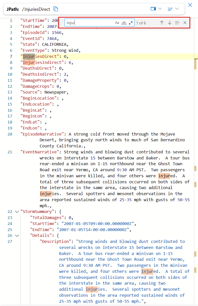 Snímek obrazovky s výsledkem hledání z dynamického hledání polí