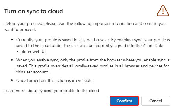 Snímek obrazovky s dialogovým oknem Zapnout synchronizaci s cloudem se zvýrazněným tlačítkem Potvrdit