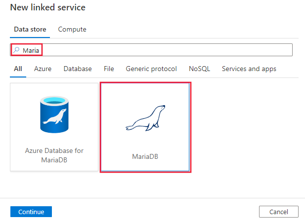 Snímek obrazovky s konektorem MariaDB