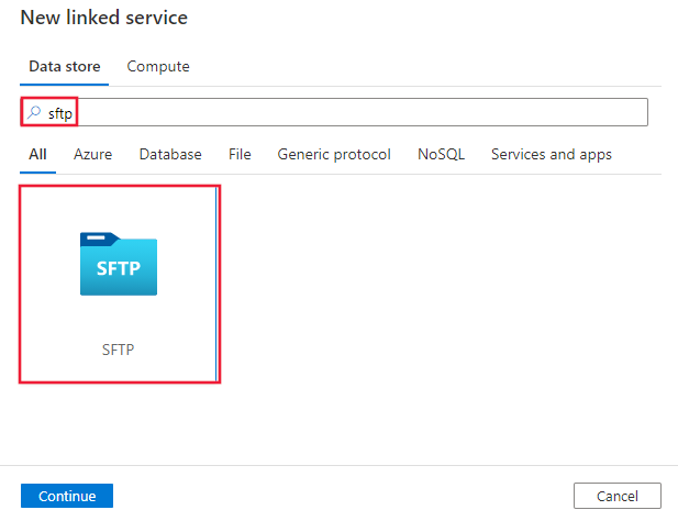 Snímek obrazovky s konektorem SFTP