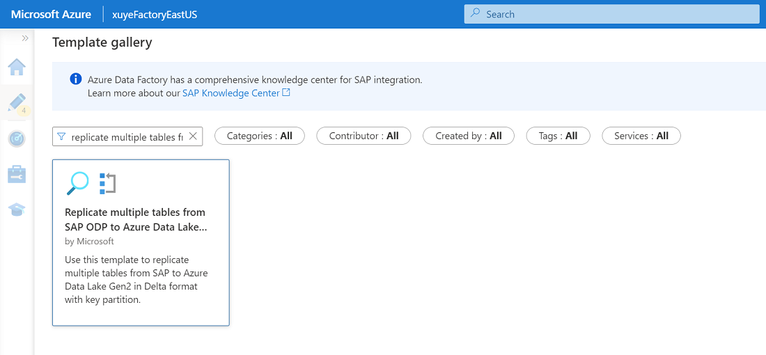 Snímek obrazovky se šablonou hledání SAP CDC