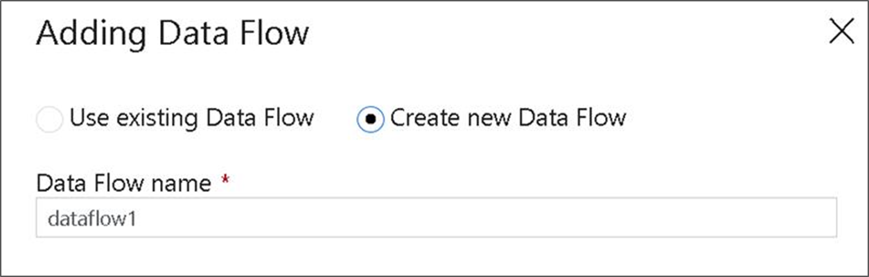 Screenshot that shows where you name your data flow when you create a new data flow.