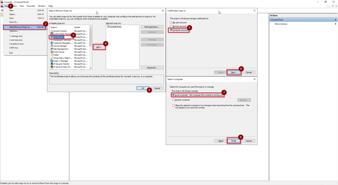 Snímek obrazovky zobrazící certifikáty v modulu snap-in konzoly MMC