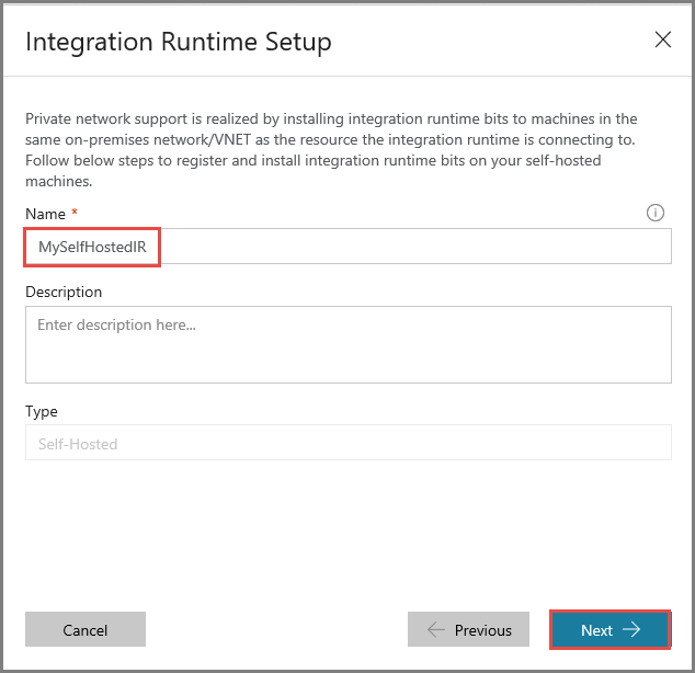 Zadání názvu prostředí Integration Runtime