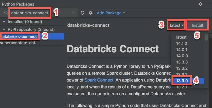 Instalace balíčku Databricks Connect