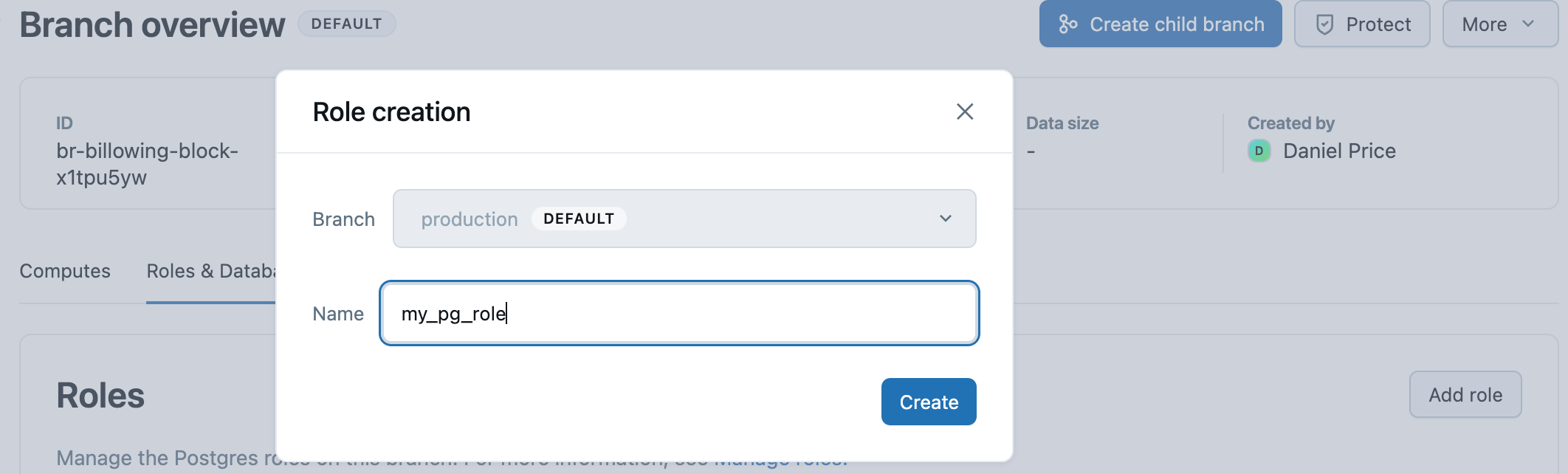 Přidejte roli PostgreSQL