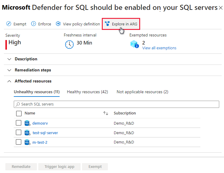 Prozkoumejte data doporučení v Azure Resource Graphu.