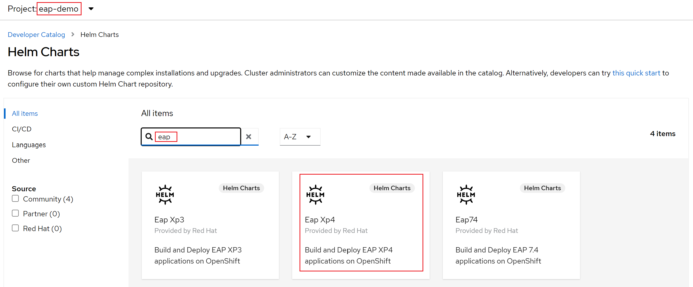 Snímek obrazovky s grafy EAP Helm konzoly OpenShift