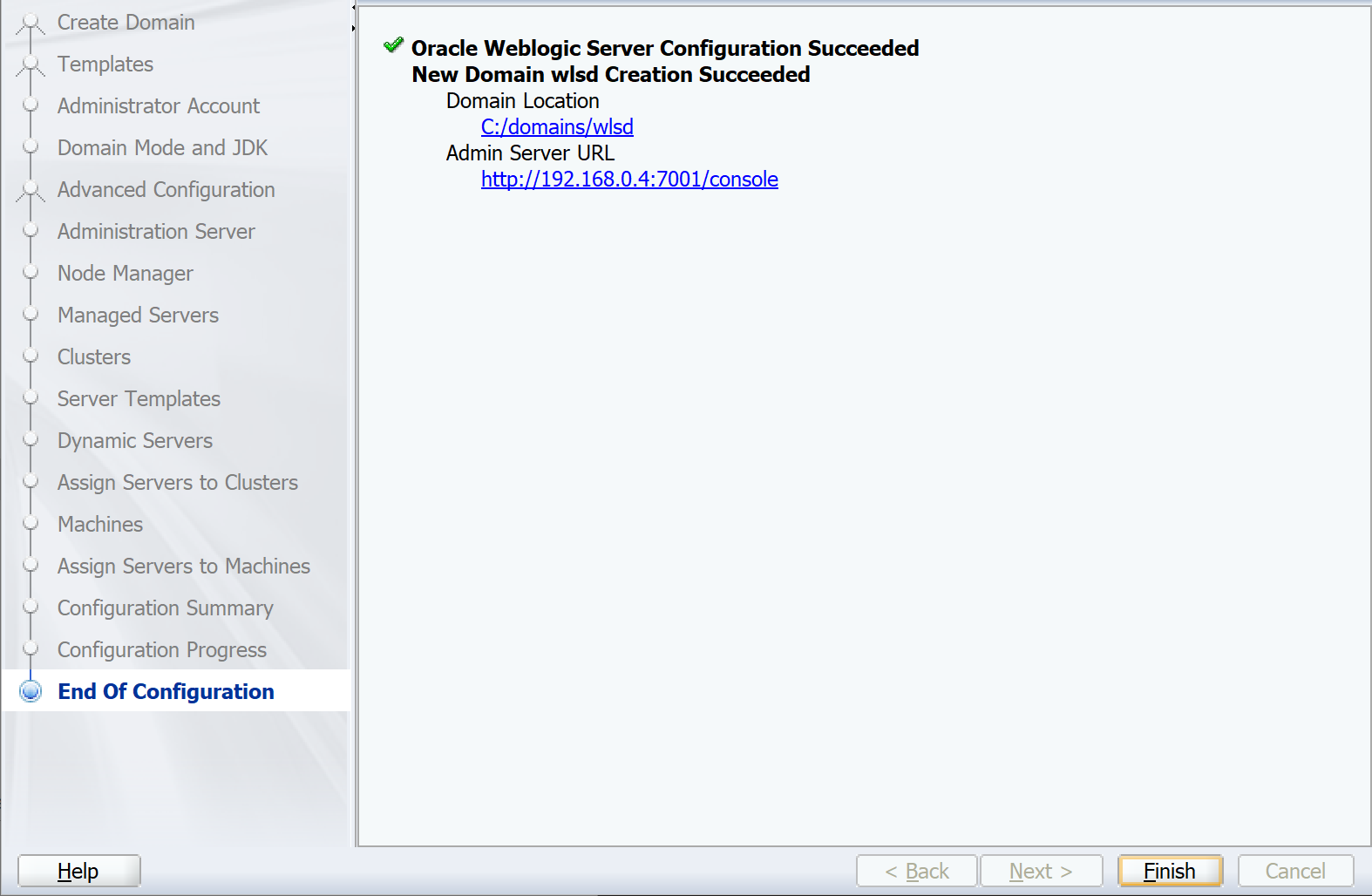 Windows - Oracle Configuration Wizard - End.