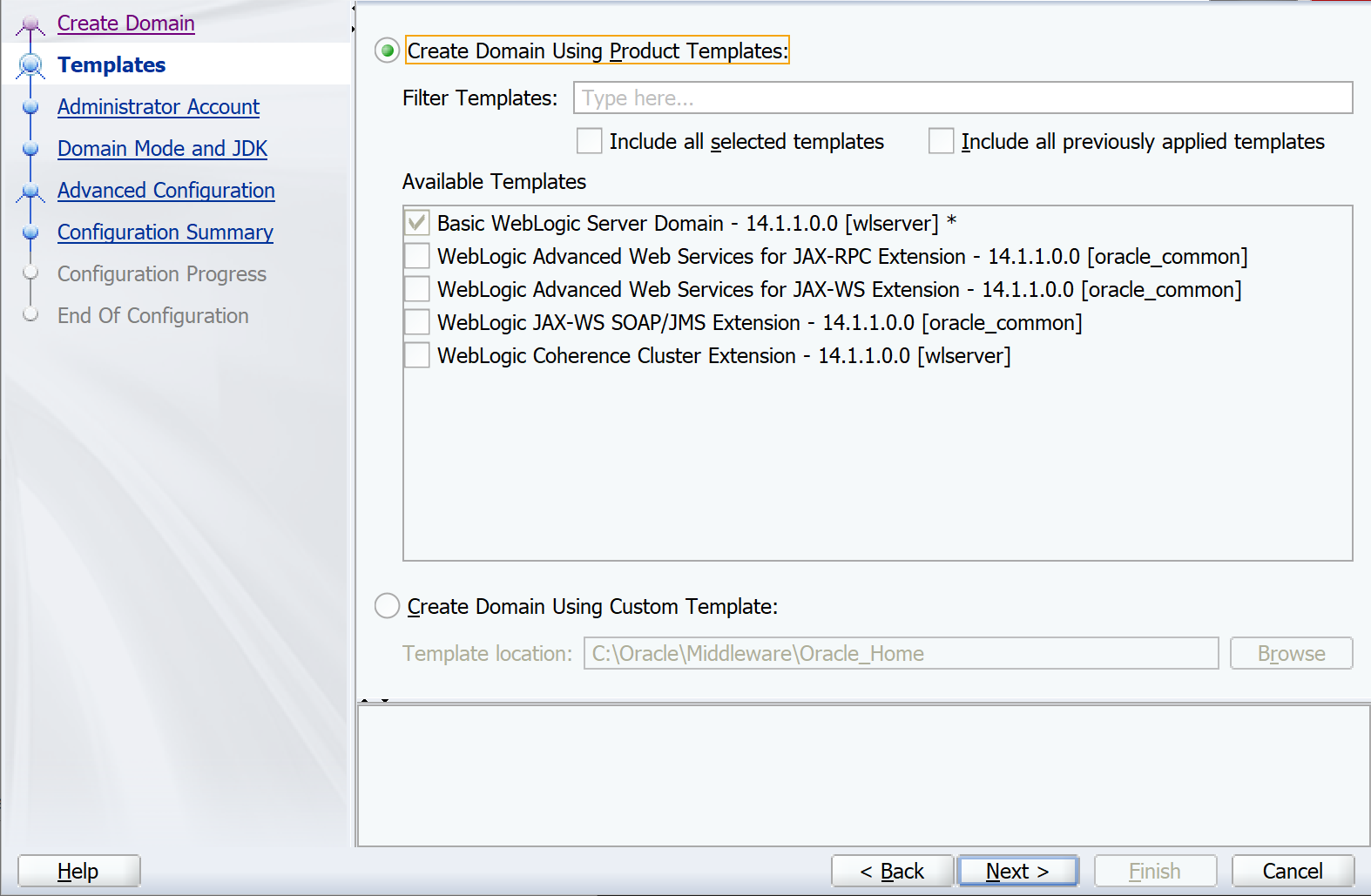 Windows - Oracle Configuration Wizard - Templates.
