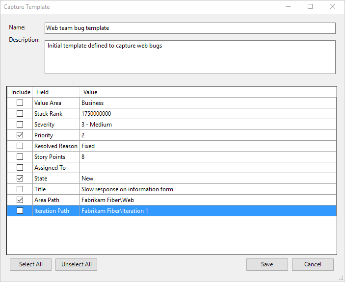 Snímek obrazovky s dialogovým oknem Zachytit šablonu ze sady Visual Studio s nainstalovanými nástroji Power Tools