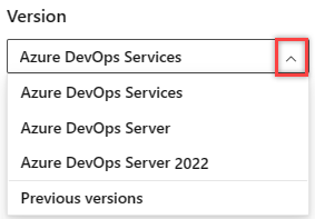  Vyberte verzi ze selektoru Azure DevOps Verze obsahu.