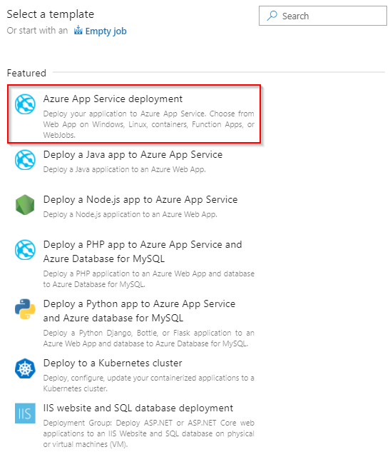 Šablona služby Aplikace Azure