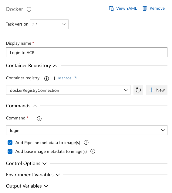 Snímek obrazovky s přihlášením úlohy registru kontejneru Dockeru 