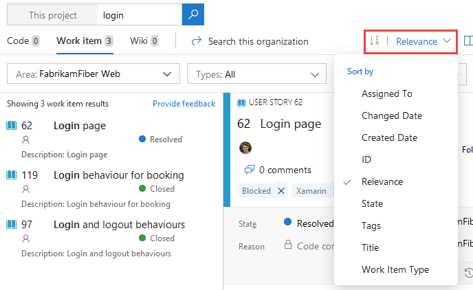 Snímek obrazovky s rozevíracím seznamem řazení