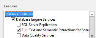 Snímek obrazovky s funkcemi SQL Server