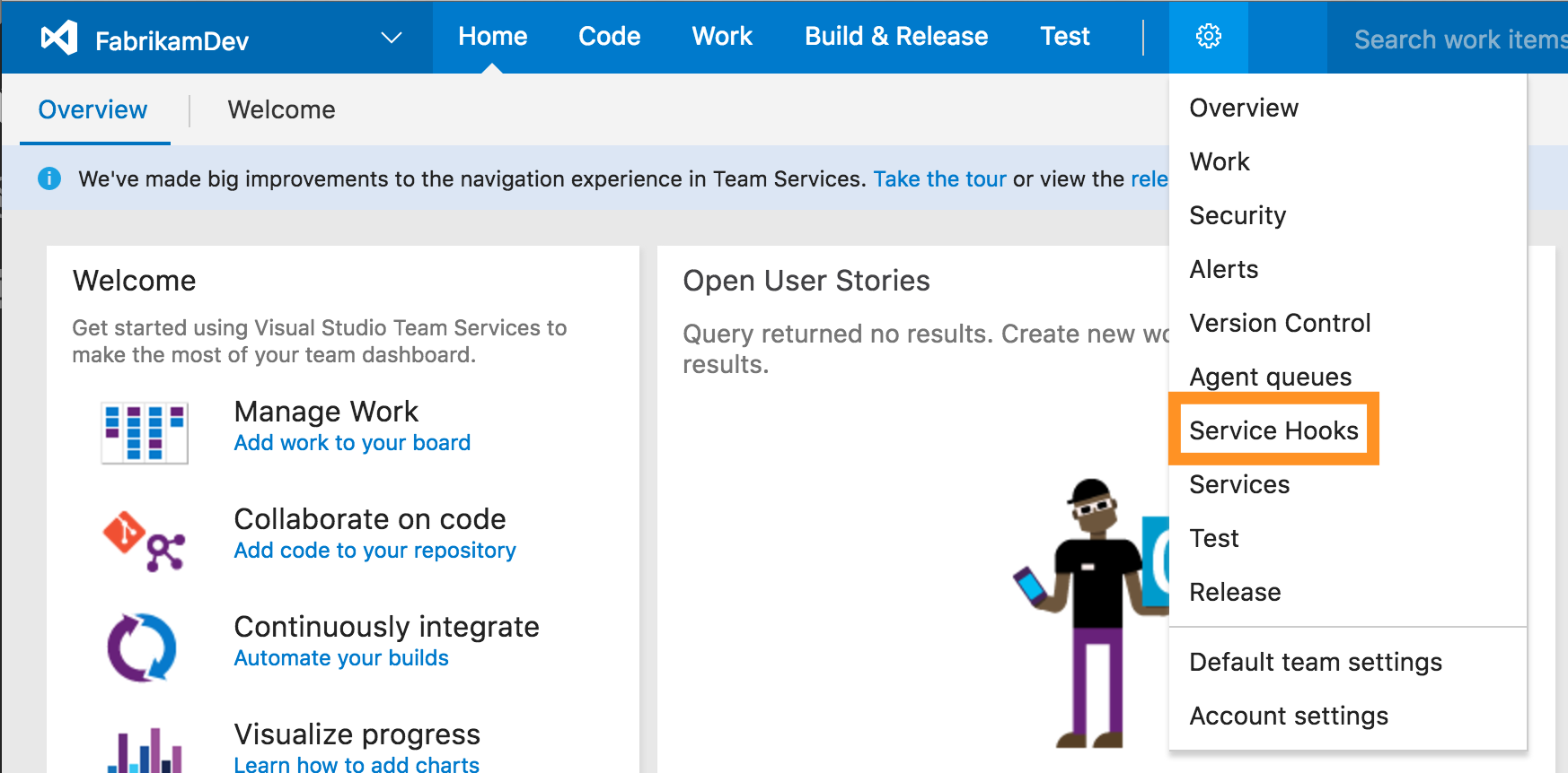 Azure DevOps Services, service hook Nastavení