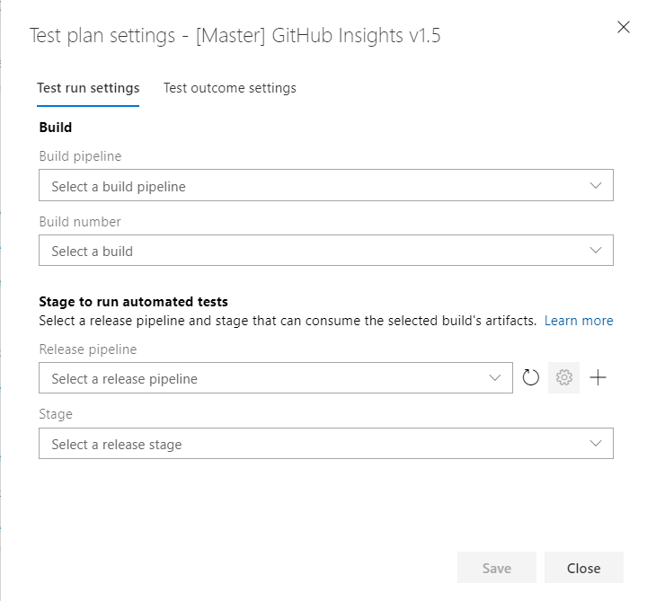 Test plan settings dialog, undefined.