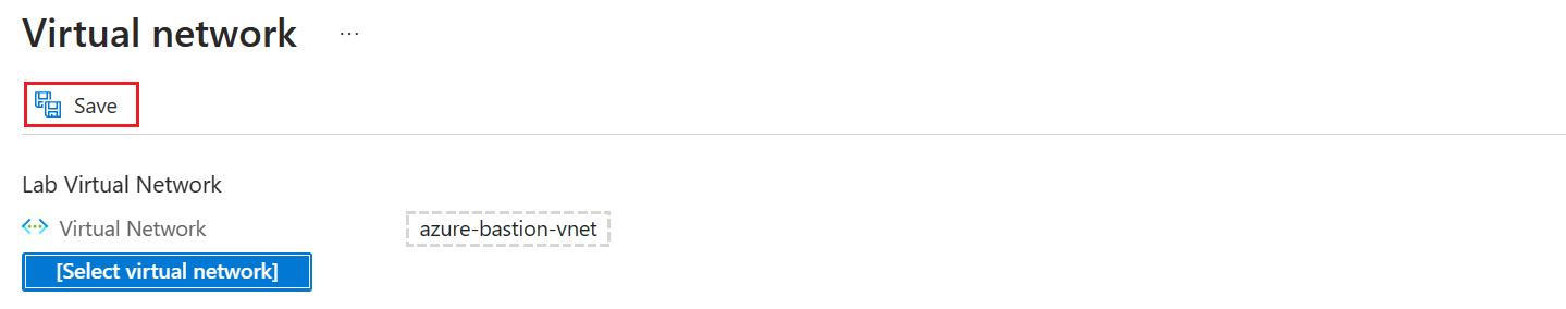 Snímek obrazovky, který ukazuje, jak uložit vybranou virtuální síť do testovacího prostředí na webu Azure Portal