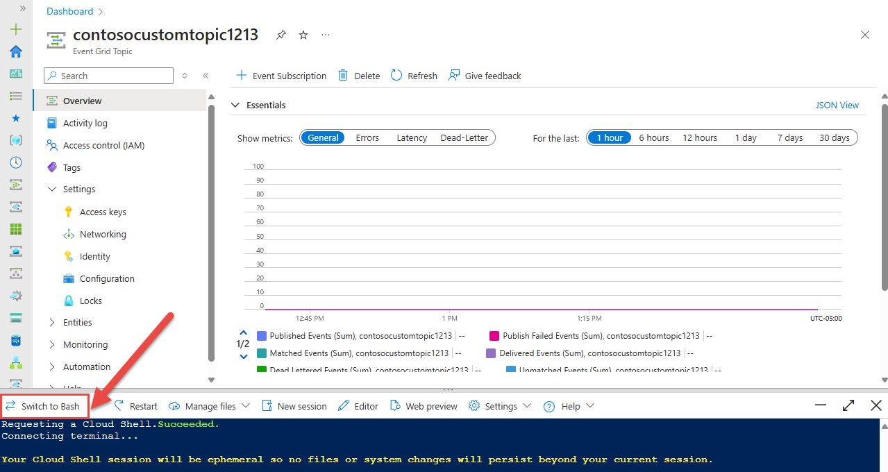 Obrázek znázorňující okno Cloud Shellu – Bash