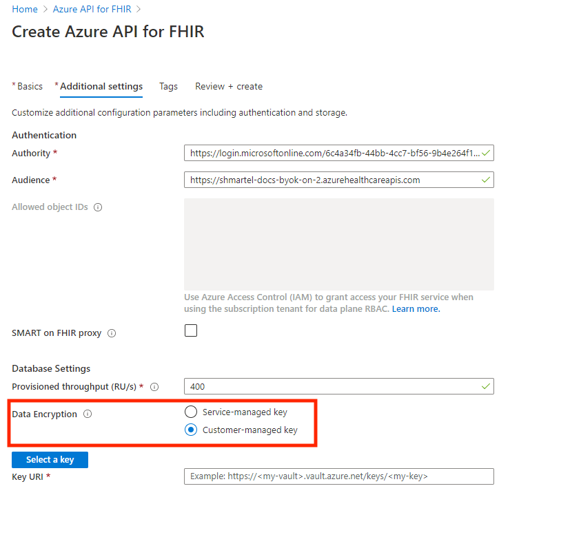 Vytvoření rozhraní Azure API for FHIR