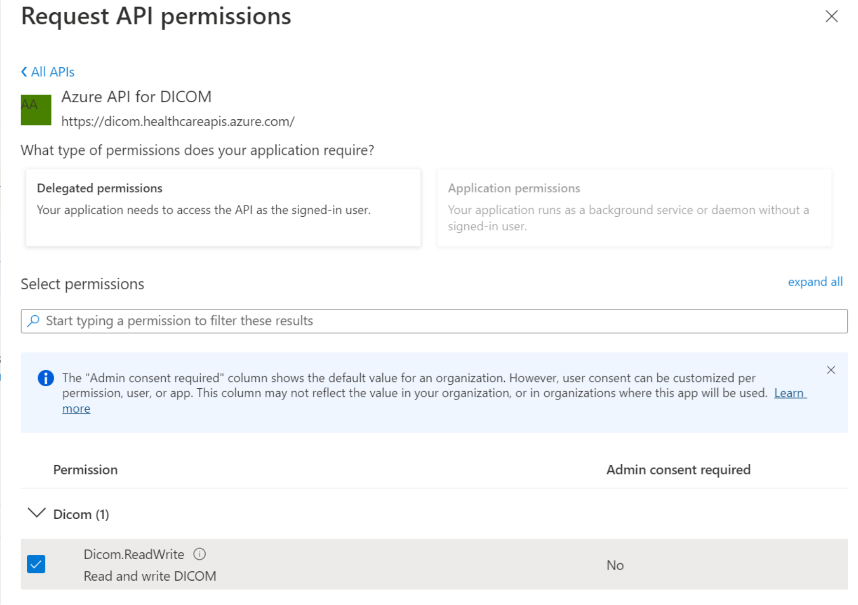 Screenshot that shows scopes (permissions) that the client application asks for on behalf of a user.
